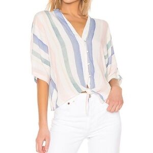 Rails “Thea” Pastel Stripe Tie‑Front Blouse • Size S